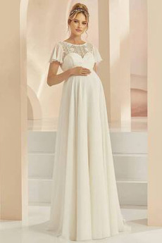 Robe de mariée Manche Courte Traîne Courte Maternité Naturel taille