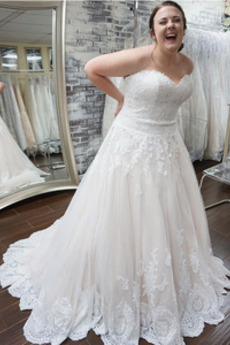 Robe de mariée Grandes Tailles Perle net Sans Manches Fermeture éclair