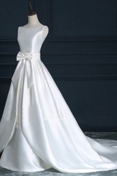 Robe de mariée Naturel taille A-ligne Ruché Col Bateau Fermeture éclair