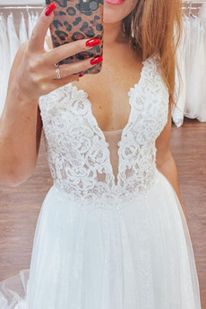 Robe de mariage Fermeture à glissière Dentelle Chic Sans Manches