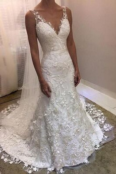 Robe de mariée Sirène Orné de Rosette Traîne Courte Chic Dentelle