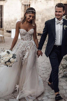 Robe de mariée Dentelle vogue Décolleté Dans le Dos Automne Plage