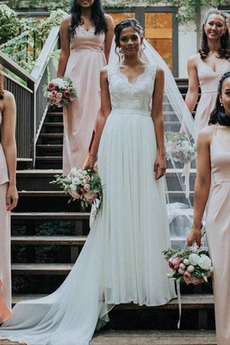 Robe de mariée Sans Manches Col en V Foncé A-ligne Été Dentelle