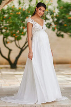 Robe de mariée Luxueux Col en V Foncé taille haut Col en V Ivoire