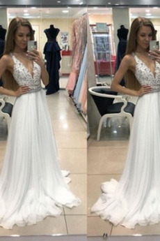 Robe de mariée Chic Perle Longueur de plancher A-ligne Mousseline