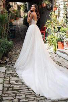 Robe de mariée Tulle Chic Vente Col en V Foncé Longue Naturel taille