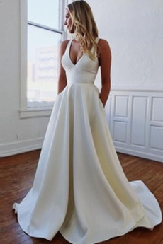 Robe de mariée Printemps Jardin Manquant Drapé Elégant Col en V