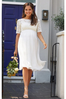 Robe de mariée Manche Courte Longueur de genou Maternité De plein air