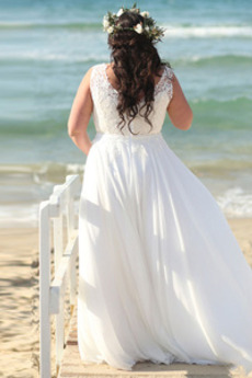 Robe de mariée Mousseline De plein air Naturel taille Col en V Foncé