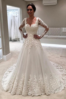 Robe de mariée Manche Aérienne Décalcomanie Petites Tailles Col en V