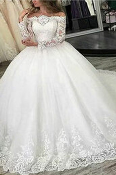 Robe de mariée Vente Drapé Laçage Manche Aérienne Longue Rosée épaule