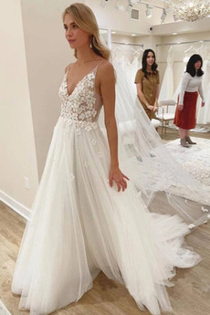 Robe de mariée Jardin Sans Manches Décalcomanie Longue Col en V Foncé