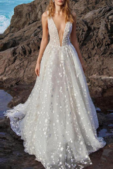 Robe de mariage Sexy À la masse gossamer Dentelle Naturel taille