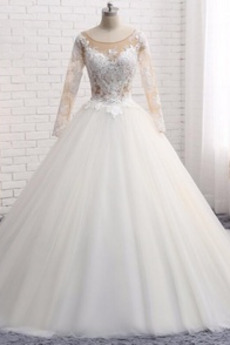 Robe de mariée Col U Profond Formelle Glissière Appliquer Manche Aérienne