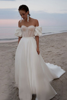 Robe de mariée Dos nu Longue Drapé A-ligne Rosée épaule Manche Courte