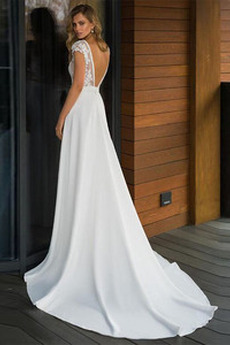 Robe de mariée Vente A-ligne Classique Satin Col en V Foncé Longue