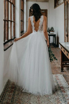 Robe de mariée Tulle Couvert de Dentelle Rivage Col en V Naturel taille