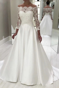 Robe de mariée Elégant Longue Drapé Médium Hiver Couvert de Dentelle