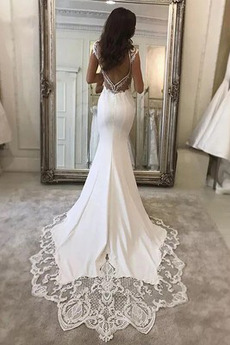 Robe de mariée Sirène Moderne Dos nu Sans Manches Automne Naturel taille