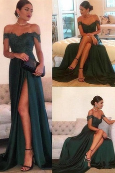 Robe de soirée A-ligne Ouverture Frontale Couvert de Dentelle