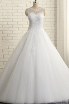 Robe de mariage Sans Manches Hiver Longue Col Bateau a ligne