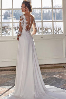 Robe de mariée Manche Longue Epurée Gaze Longue Près du corps