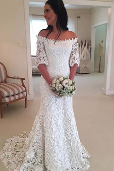 Robe de mariée Manche Courte Fermeture éclair Dentelle aligne