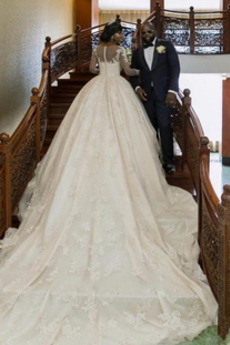 Robe de mariée Train de balayage Manche Aérienne Rosée épaule