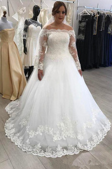 Robe de mariage Couvert de Dentelle Manche Longue Eglise net