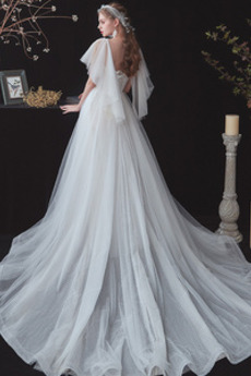 Robe de mariage Manche Courte vogue aligne Été Traîne Courte