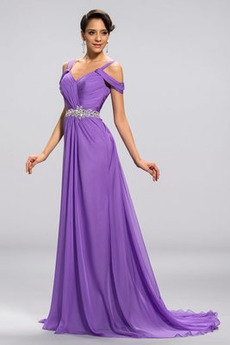Robe de soirée Longue Mousseline Manche Courte Sexy Corsage plissé