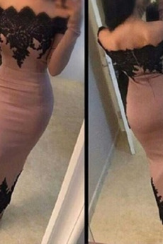 Robe de cocktail Dentelle vogue Manche Longue Satin Près du corps