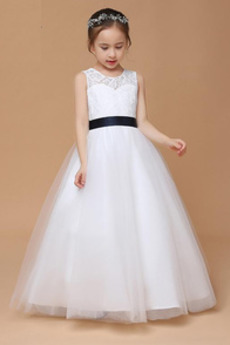 Robe de fille de fleur Tulle Orné de Nœud à Boucle Petit collier circulaire