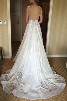 Robe de mariée Dos nu Traîne Mi-longue Sans Manches net Mode