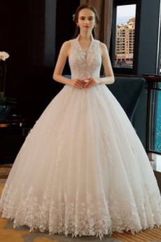 Robe de mariée Couvert de Dentelle Sans Manches Plage Été Tulle