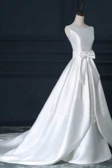 Robe de mariée Naturel taille A-ligne Ruché Col Bateau Fermeture éclair