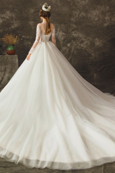 Robe de mariée Manche Longue Lacez vers le haut Formelle Traîne Longue