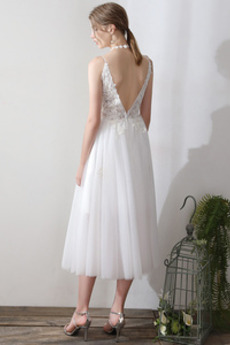 Robe de mariée Simple Été Sans Manches Longueur Mollet Col en V