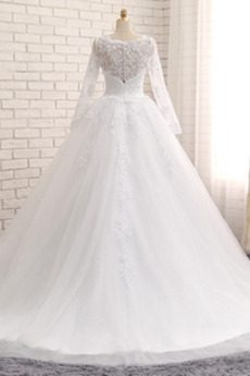 Robe de mariée Tulle Longue A-ligne Perle Eglise Été Col Bateau