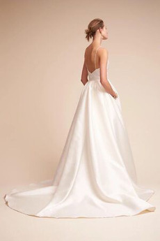 Robe de mariée Longue Dos nu Médium Col en V Drapé Simple Satin