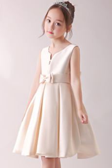 Robe de fille de fleur Sans Manches Norme Satin Nœud à Boucles