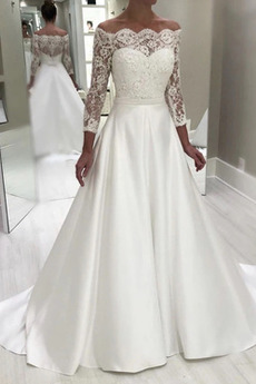 Robe de mariée Elégant Longue Drapé Médium Hiver Couvert de Dentelle