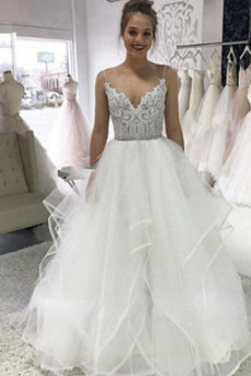 Robe de mariée Dentelle Col en V Manquant Printemps Longueur de plancher