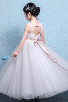 Robe de fille de fleur Tulle Sans Manches Orné de Nœud à Boucle