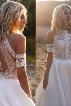 Robe de mariage Dentelle Dentelle Jardin Sans Manches Gaze Petit collier circulaire