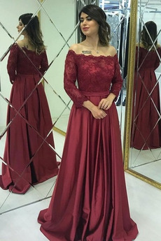 Robe de bal Rosée épaule Hiver Manche Longue Dentelle Fermeture éclair