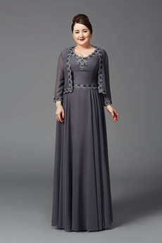 Robe mères Décalcomanie A-ligne Manche Longue Mariage Mousseline
