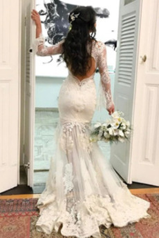 Robe de mariée net Trou De Serrure Naturel taille Automne Romantique