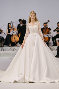 Robe de mariée Simple Laçage Traîne Royal net Col Bateau Eglise