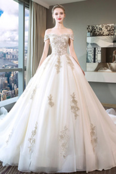 Robe de mariée Broderie Couvert de Dentelle Salle Printemps Manche Courte